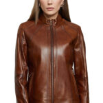 Hannah Women's 100% Real Saddle Brown Leather Waxed Moto Jacket