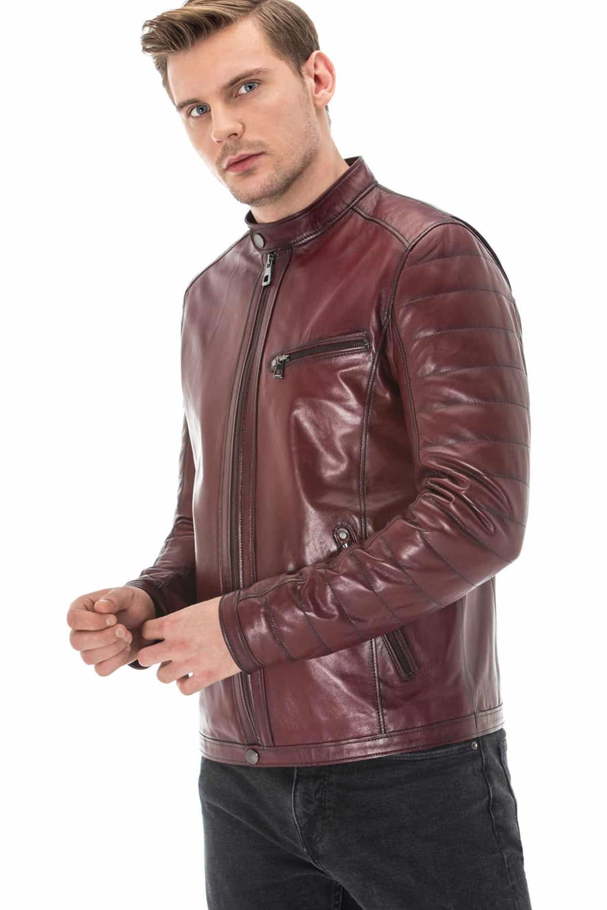 Slim-Fit Leather Biker Jacket