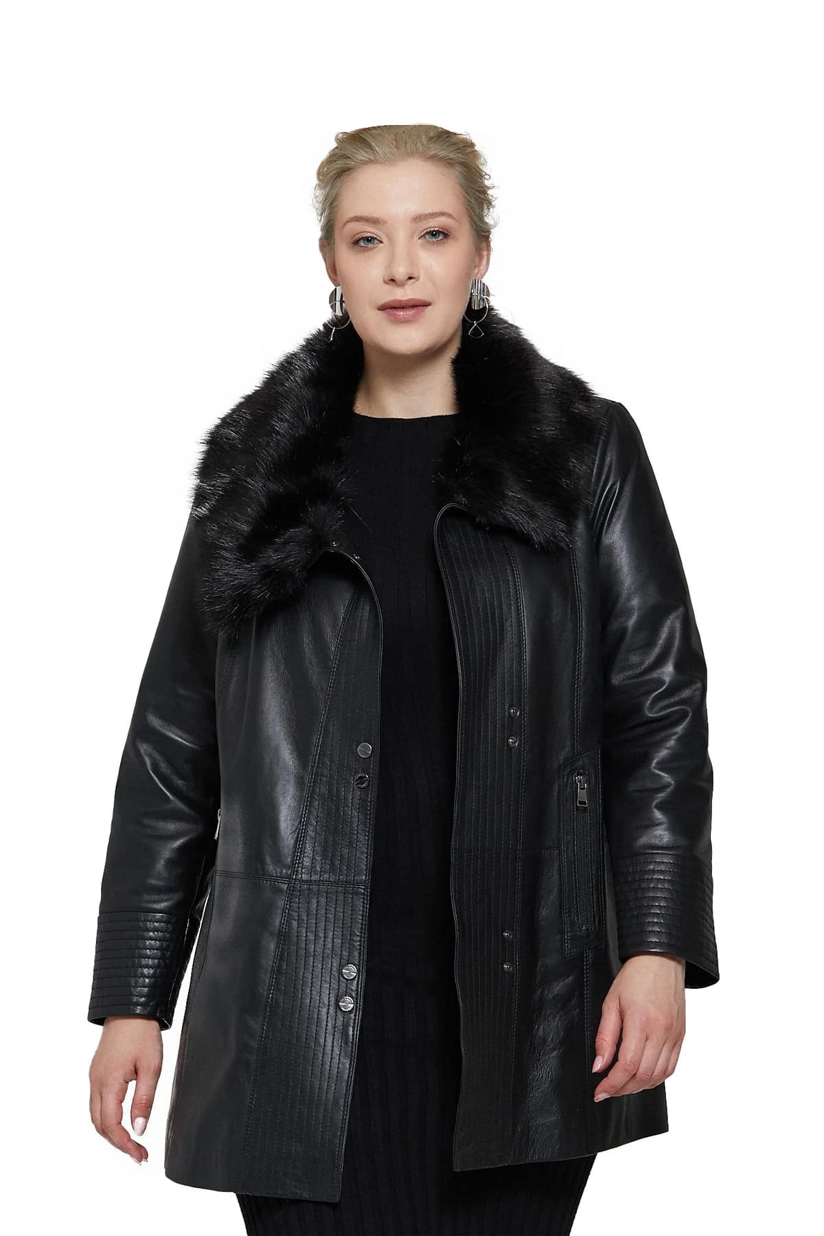 Custom Mayfair Fur Collar Short Black Coat Plus Size