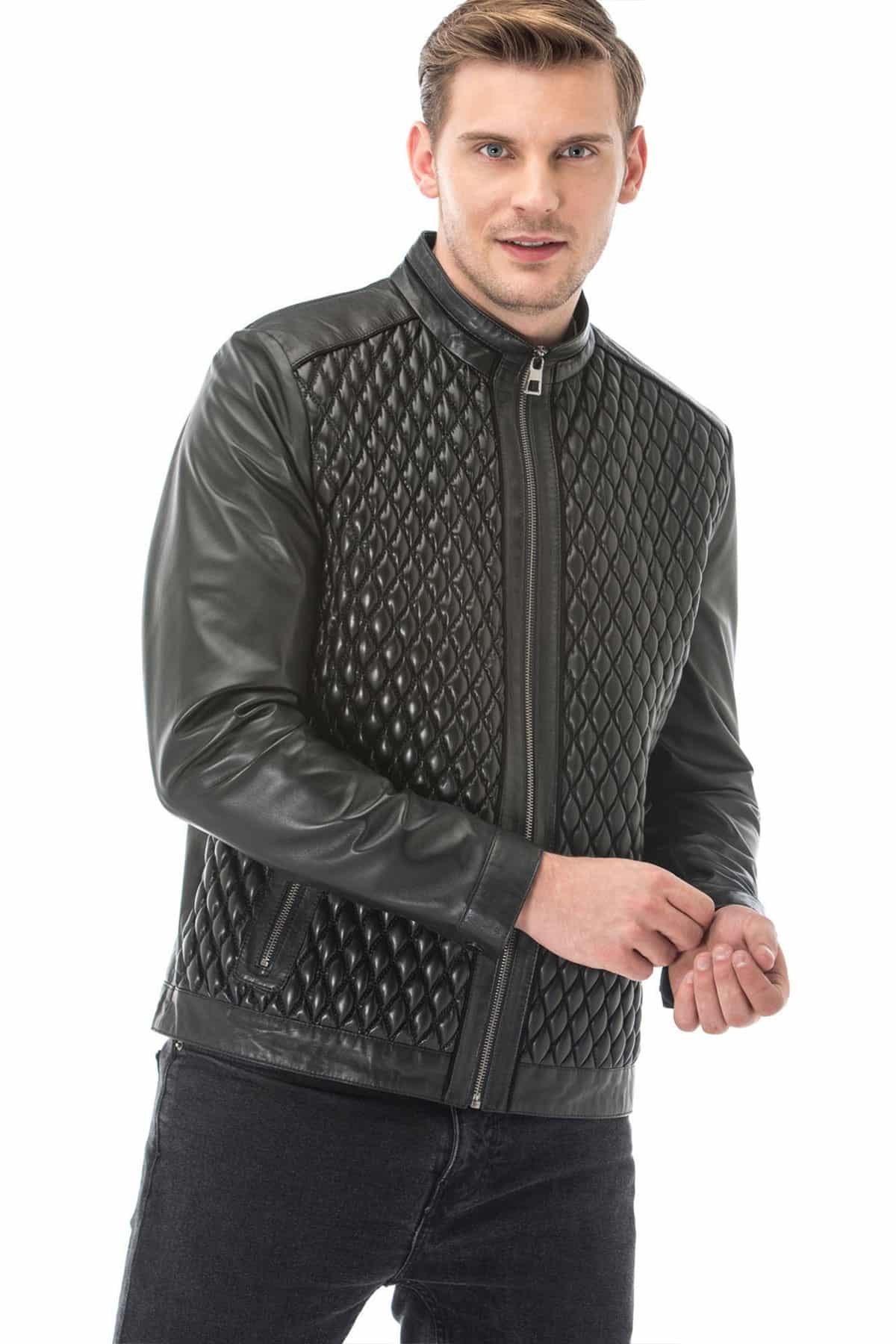 mens black diamond quilted jacket