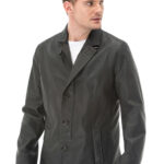 Men's 100% Real Black Leather Slim Fit Perforated Blazer Coat