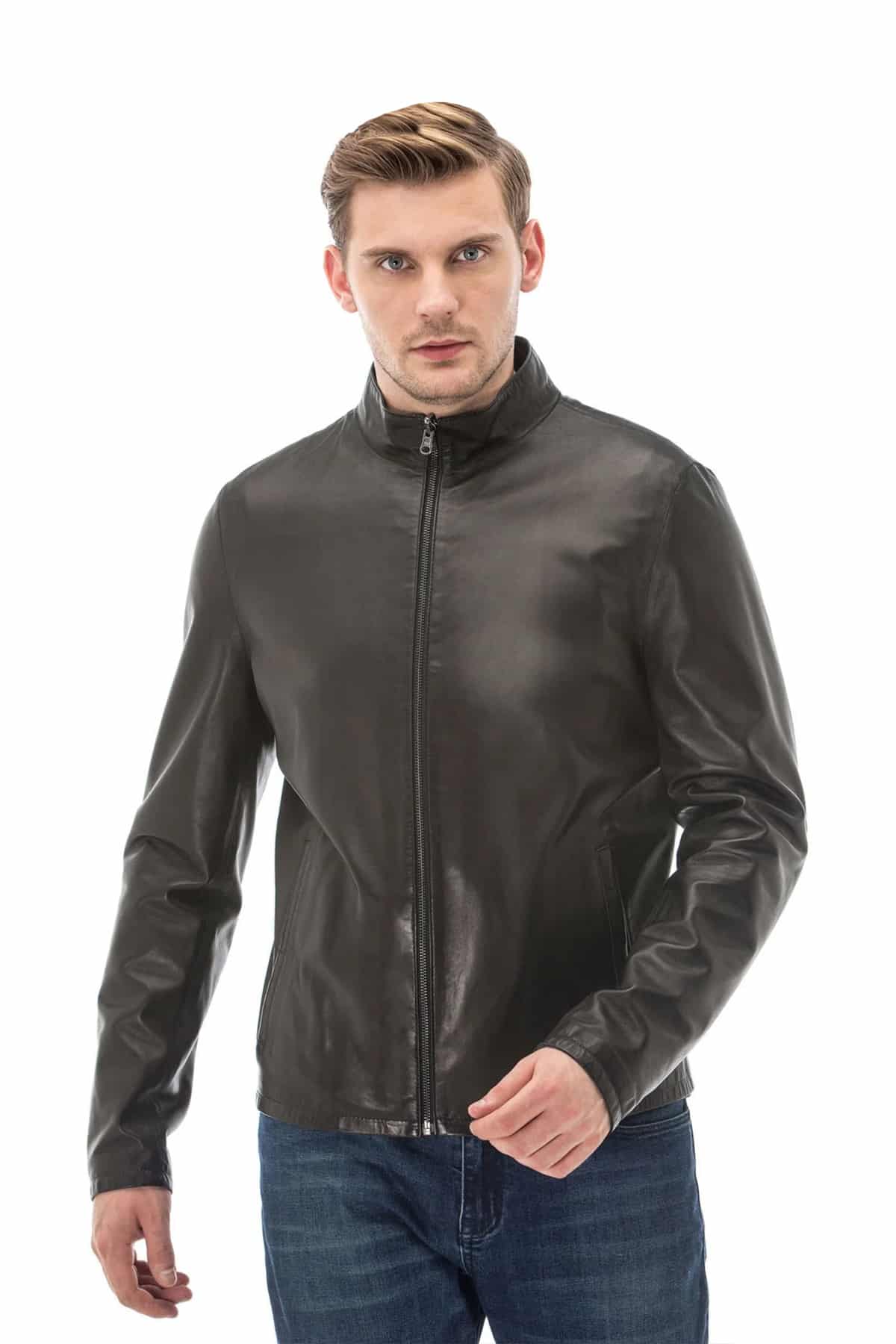Men's 100% Real Black/Gray Leather Jacket