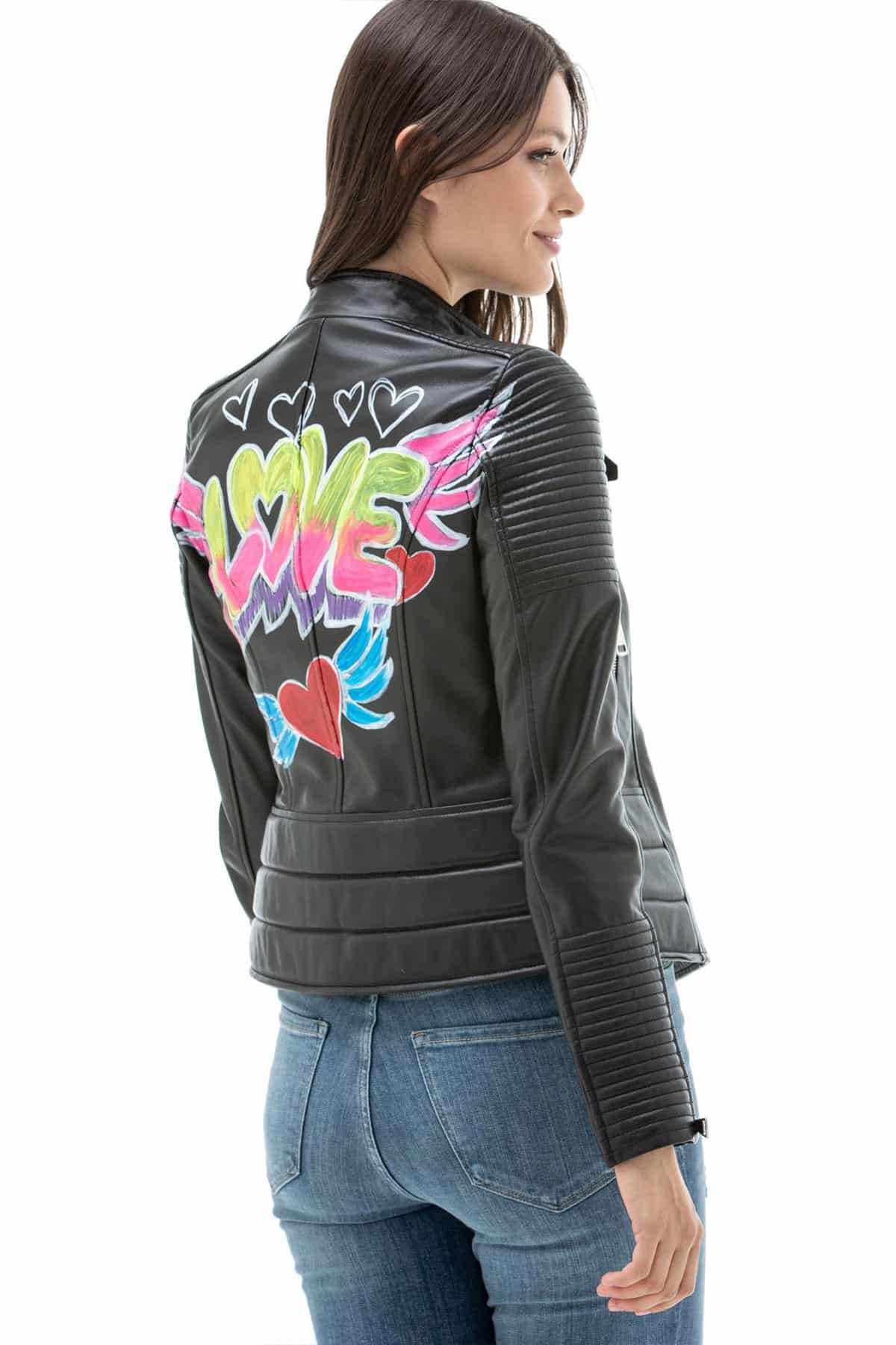 printed leather biker jacket