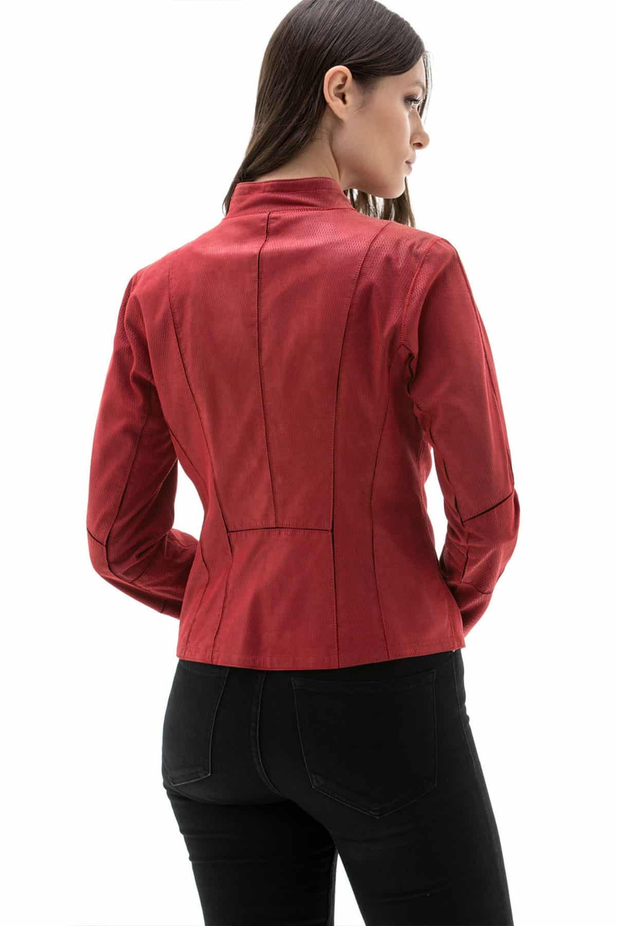 Women's 100% Real Red & Black Leather Reversible Fashion Jacket