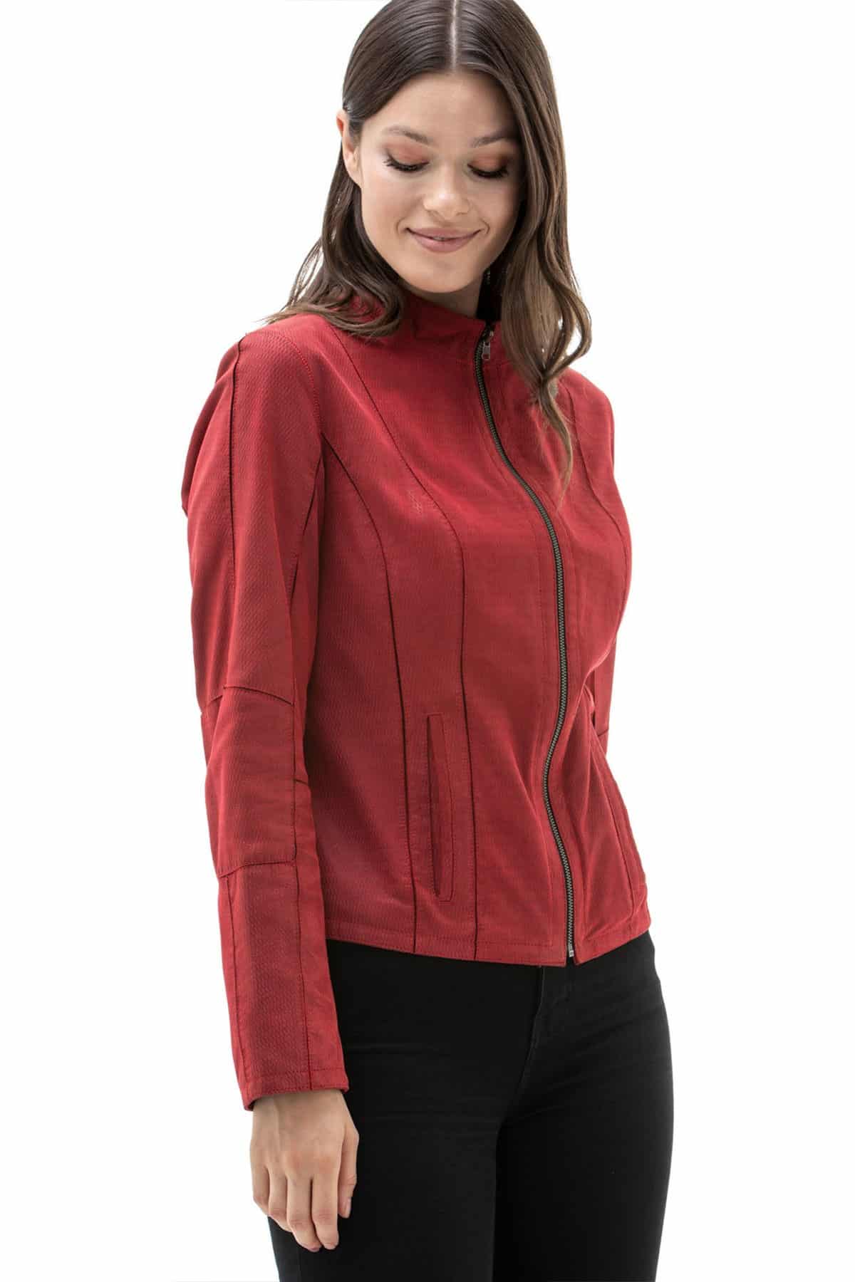 Women's 100% Real Red & Black Leather Reversible Fashion Jacket