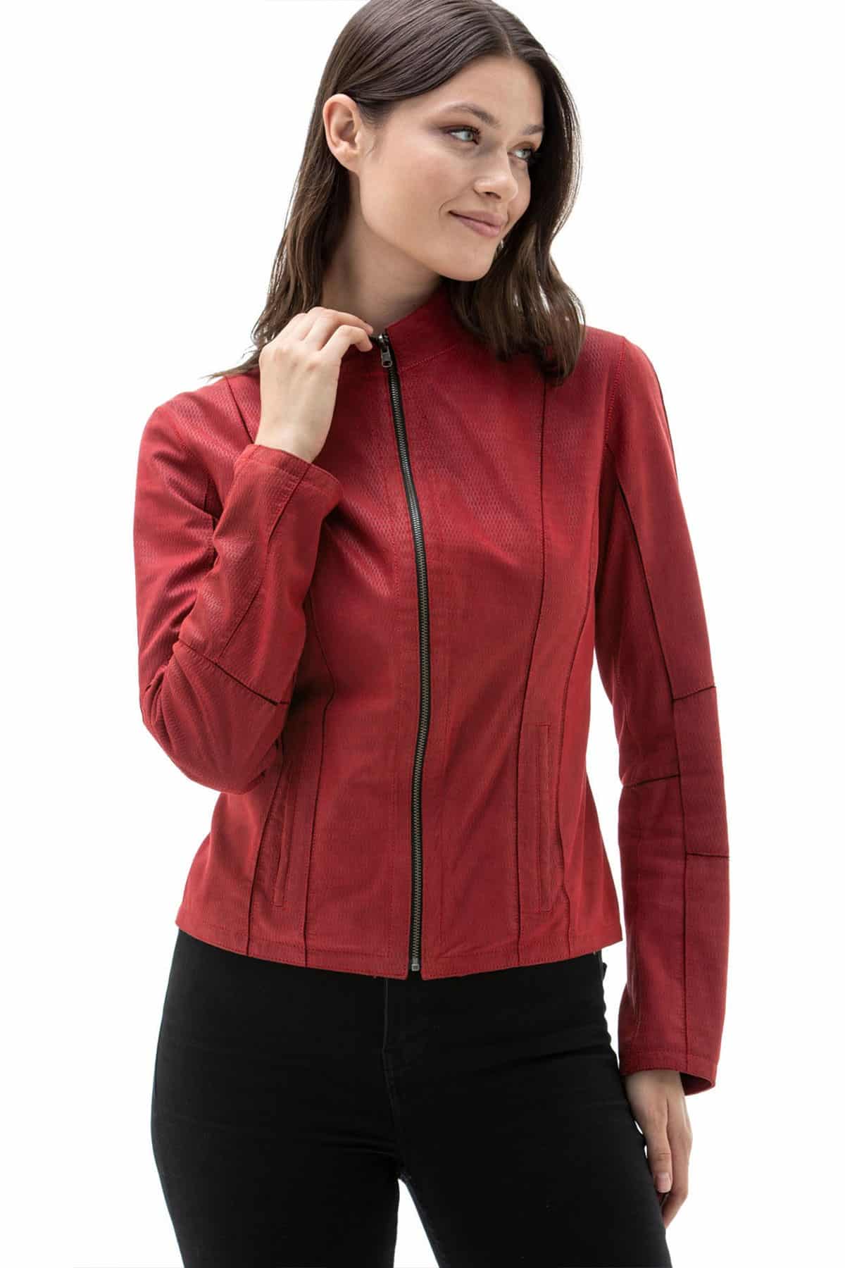 Women's 100% Real Red & Black Leather Reversible Fashion Jacket