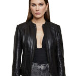 Women's 100% Real Black Leather Cafe Racer Slim Fit Jacket