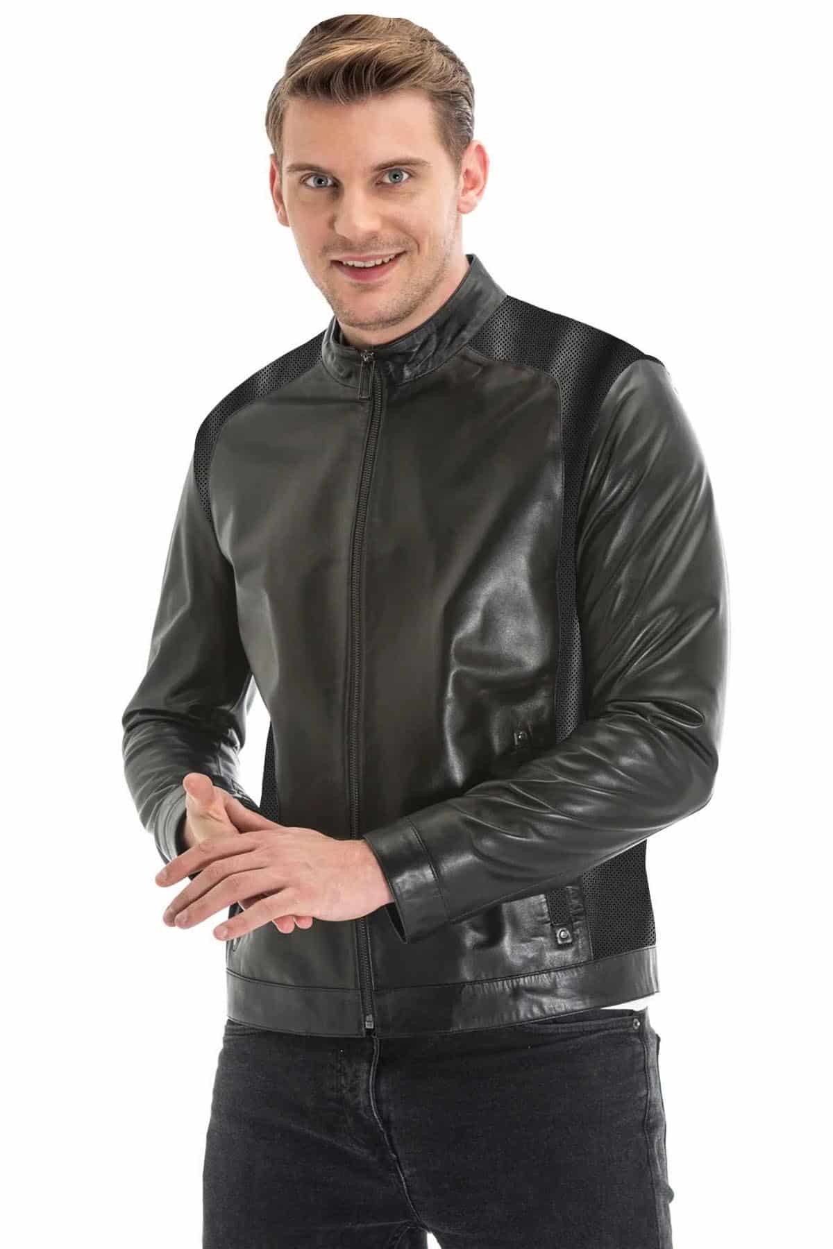 fred-black-slim-fit-perforated-shoulder-sides-leather-jacket-4