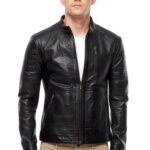 Men's 100% Real Black Leather Perforated Slim-Fit Jacket