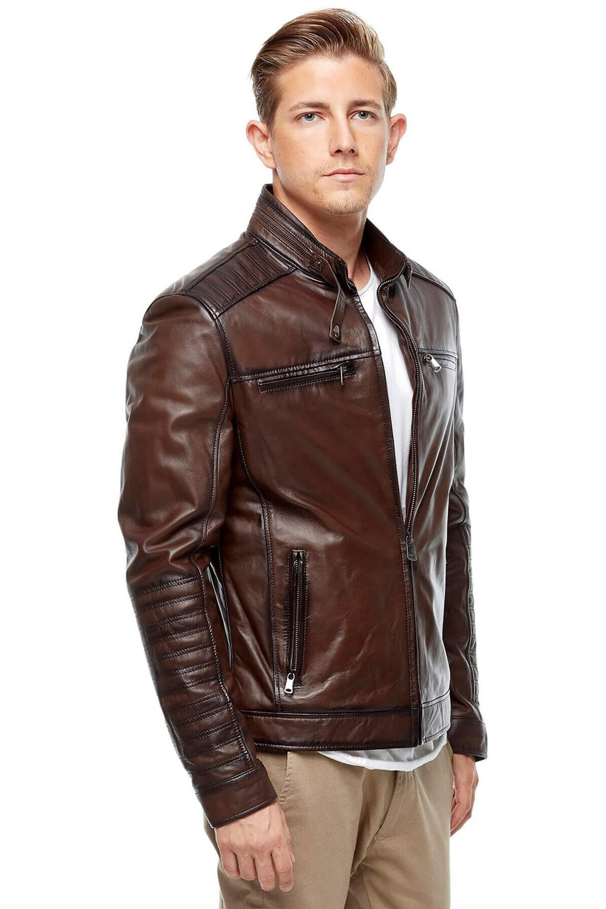 Blackout Brown Mens Leather Fashion Jacket - Urban Fashion Studio