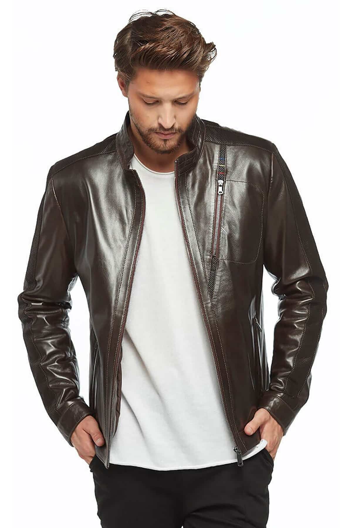 Duane Brown Genuine Lambskin Fashion Leather Jacket