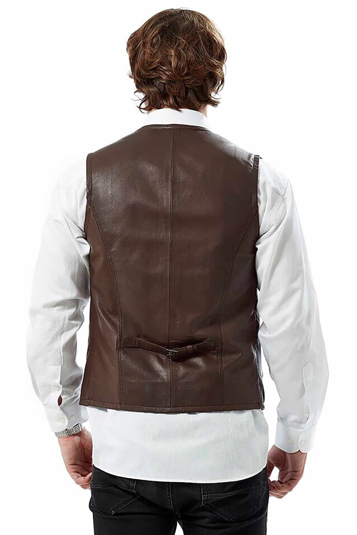 Men's 100 % Real Brown Leather Pocket Vest