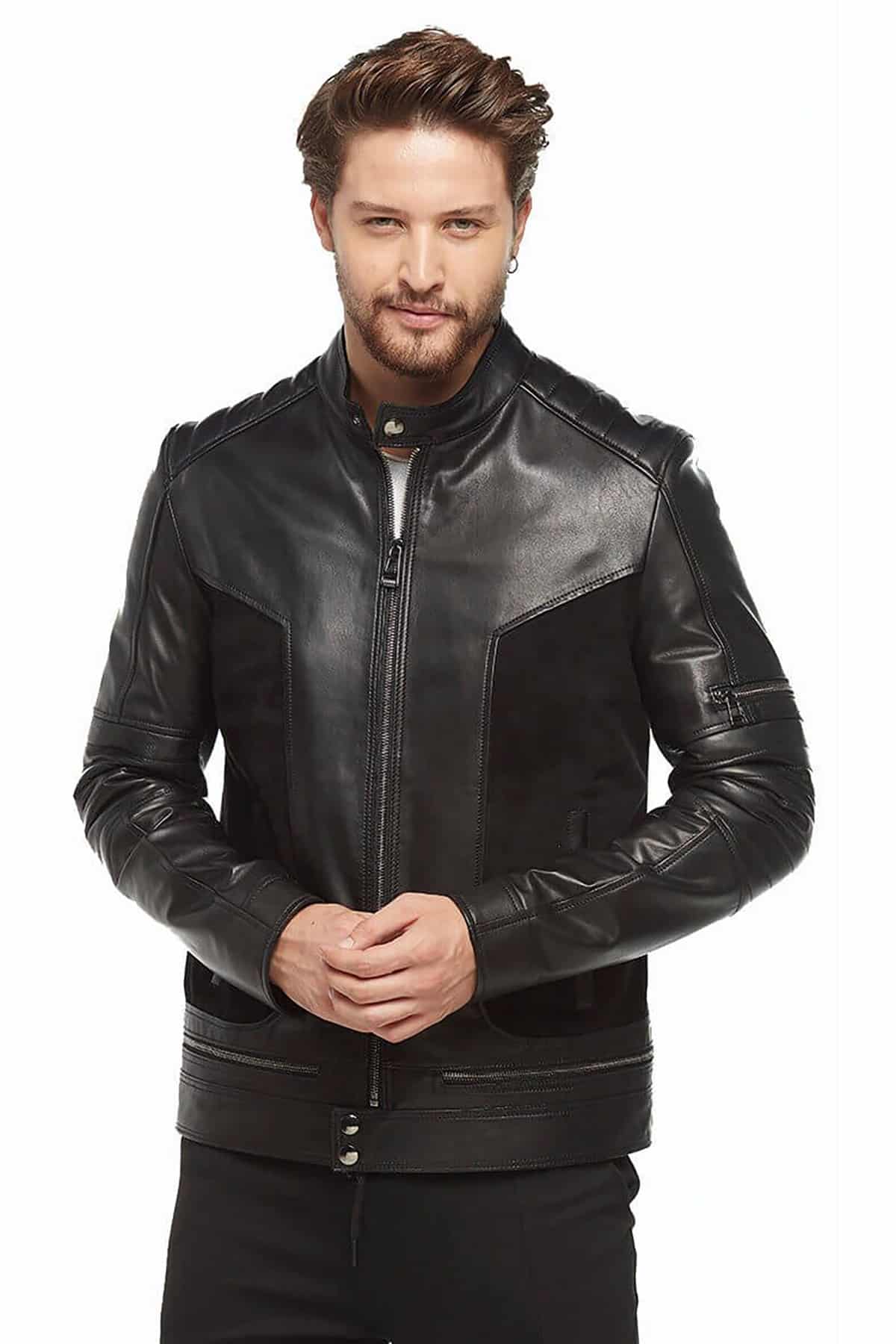 Men's 100 % Real Black Leather Drago Suede Jacket