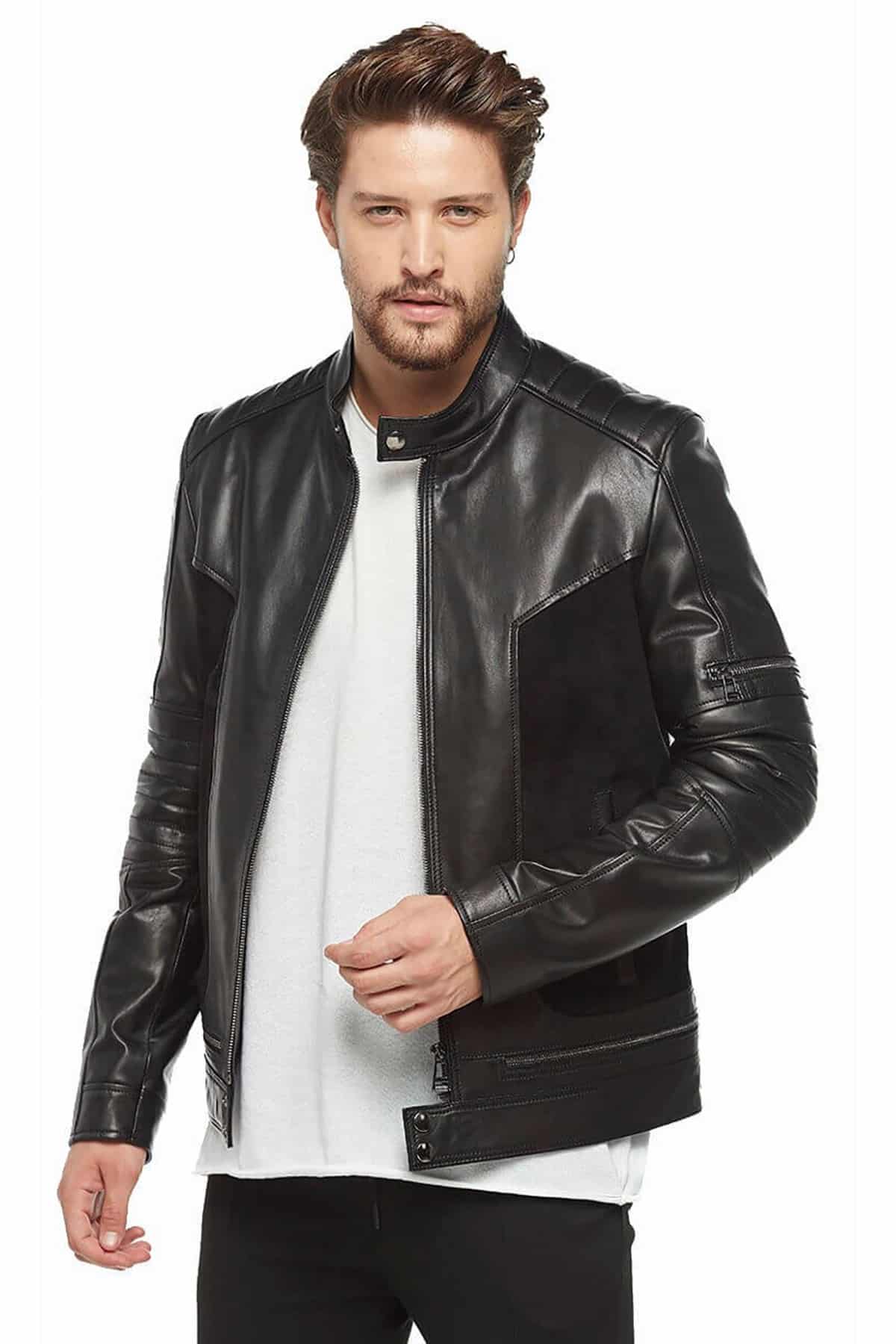 Wesley Black pure Sheepskin Stylish leather & Suede Jacket