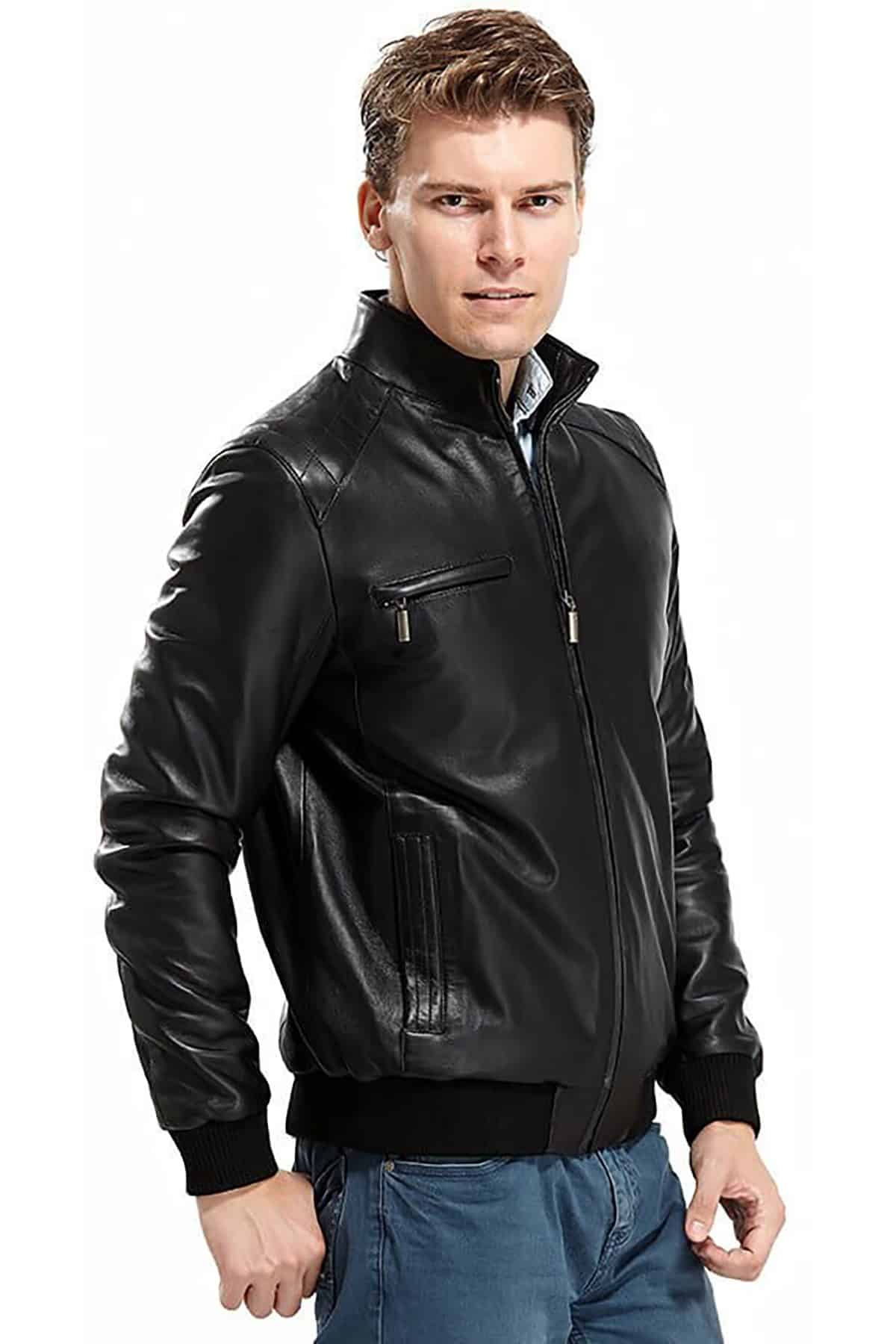 Men's 100 % Real Black Leather Bomber Jacket