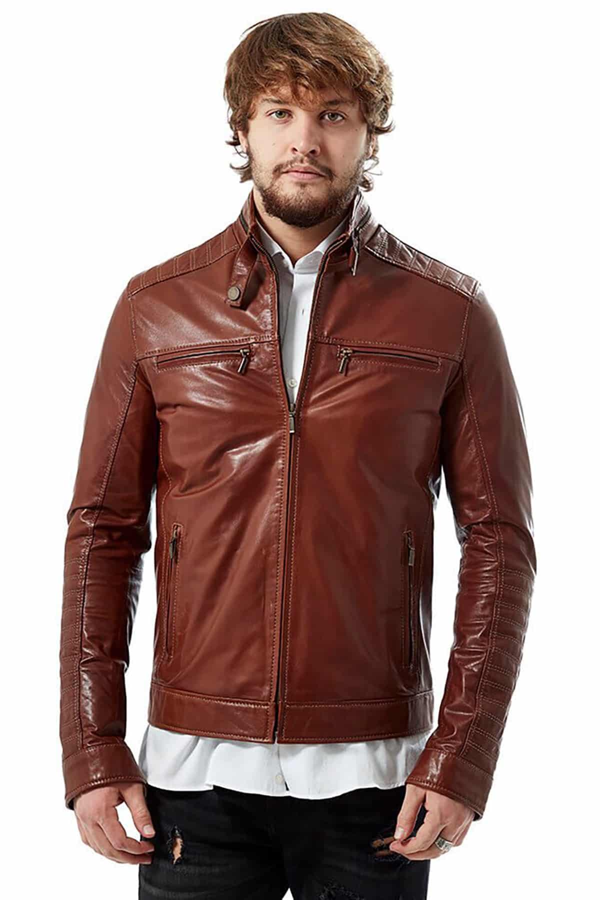 Mens Slim Fit Leather Jackets Men Brown Leather Jacket Leather Jacket 