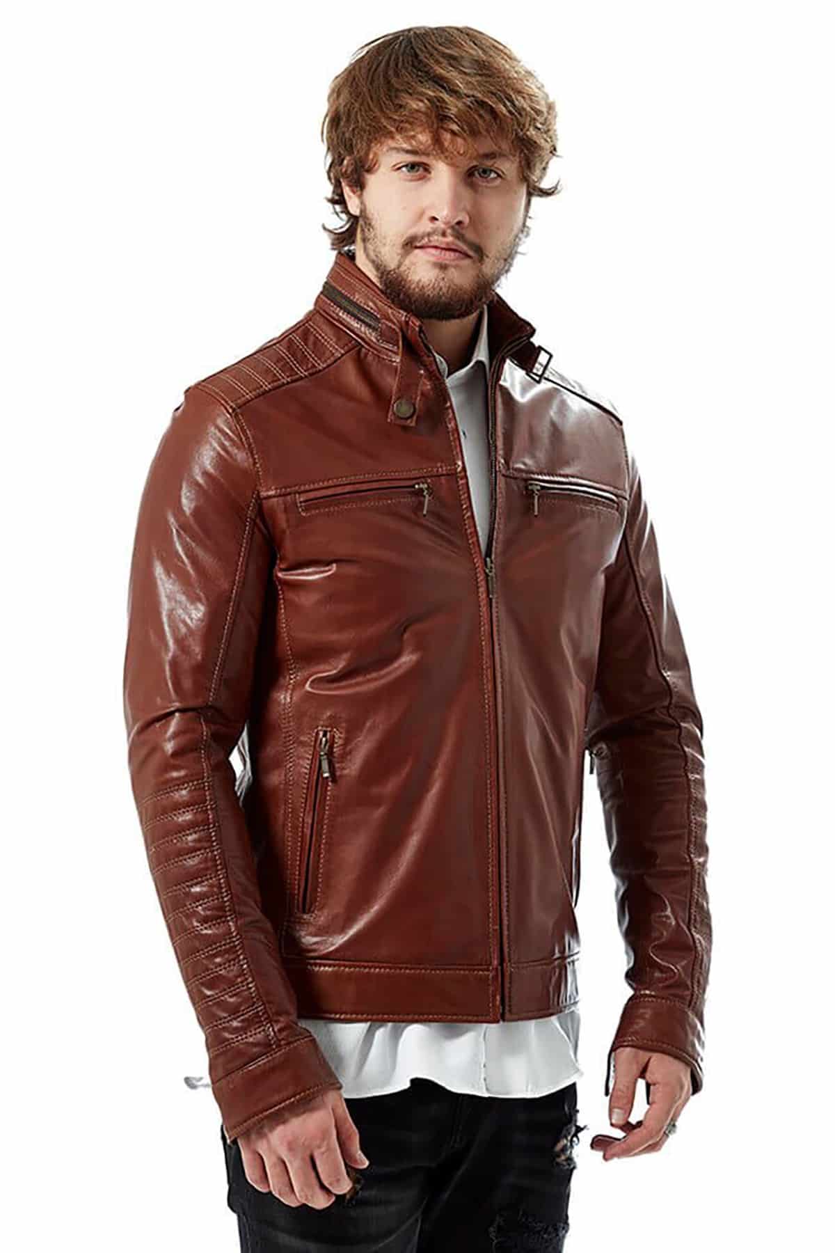 Men's 100 % Real Brown Leather Slim Fit Jacket