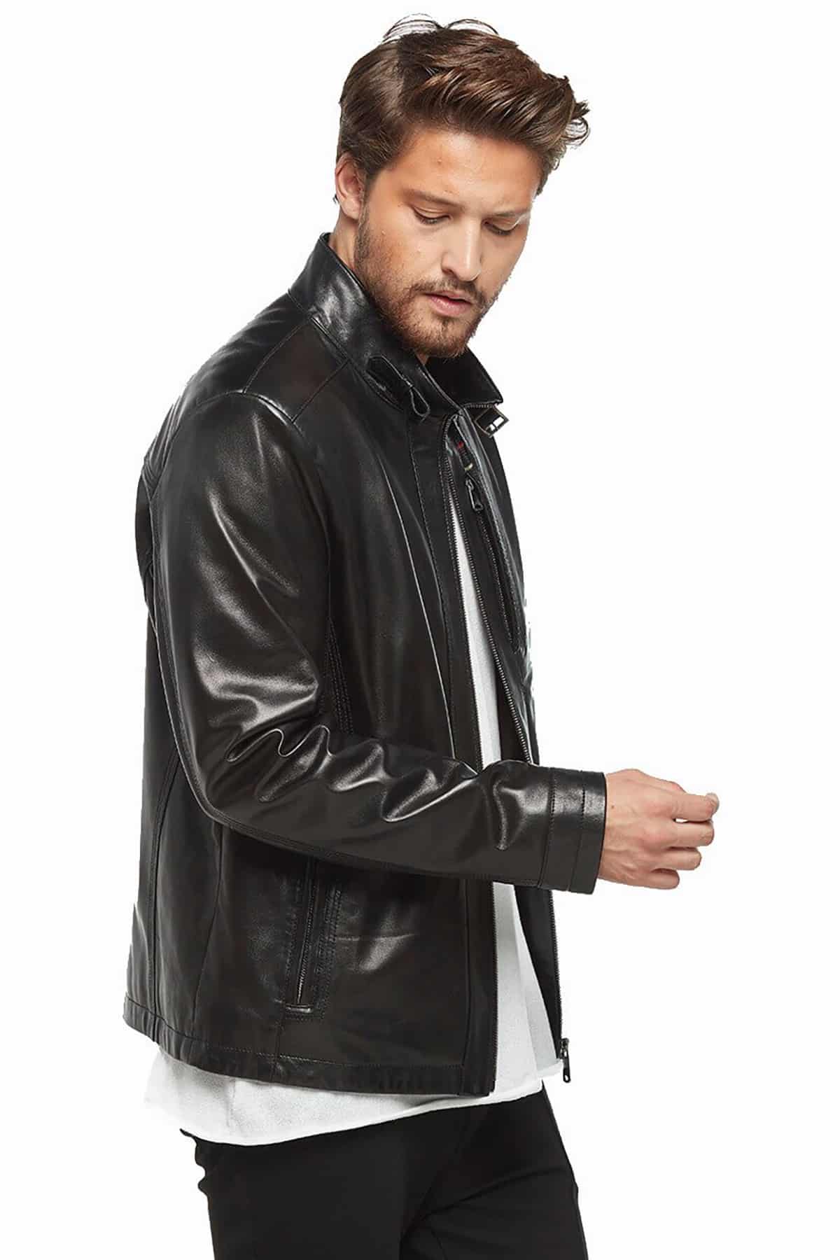 Men’s Classic Leather Jacket in Black3