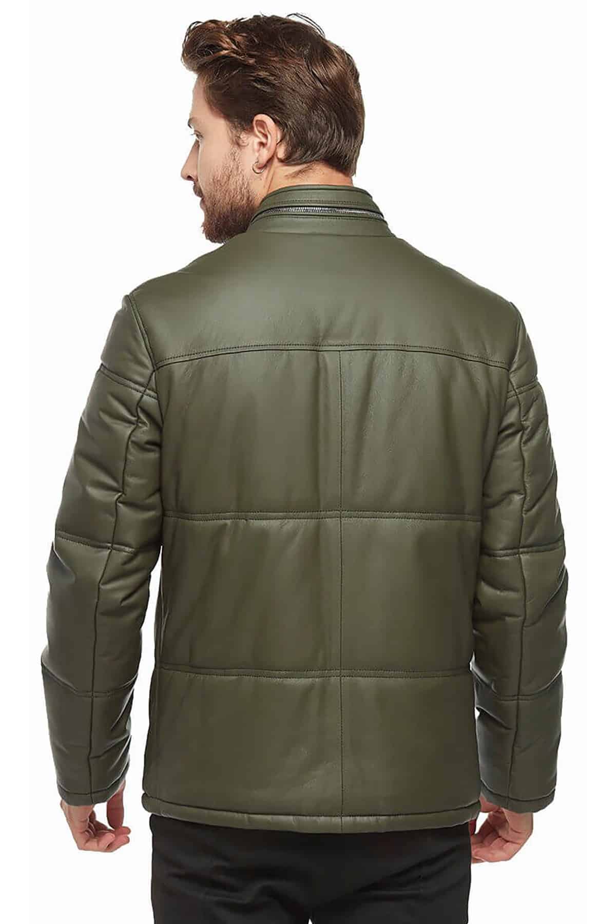 Men's Green Inflatable Leather Puffer Jacket - Urban Fashion Studio