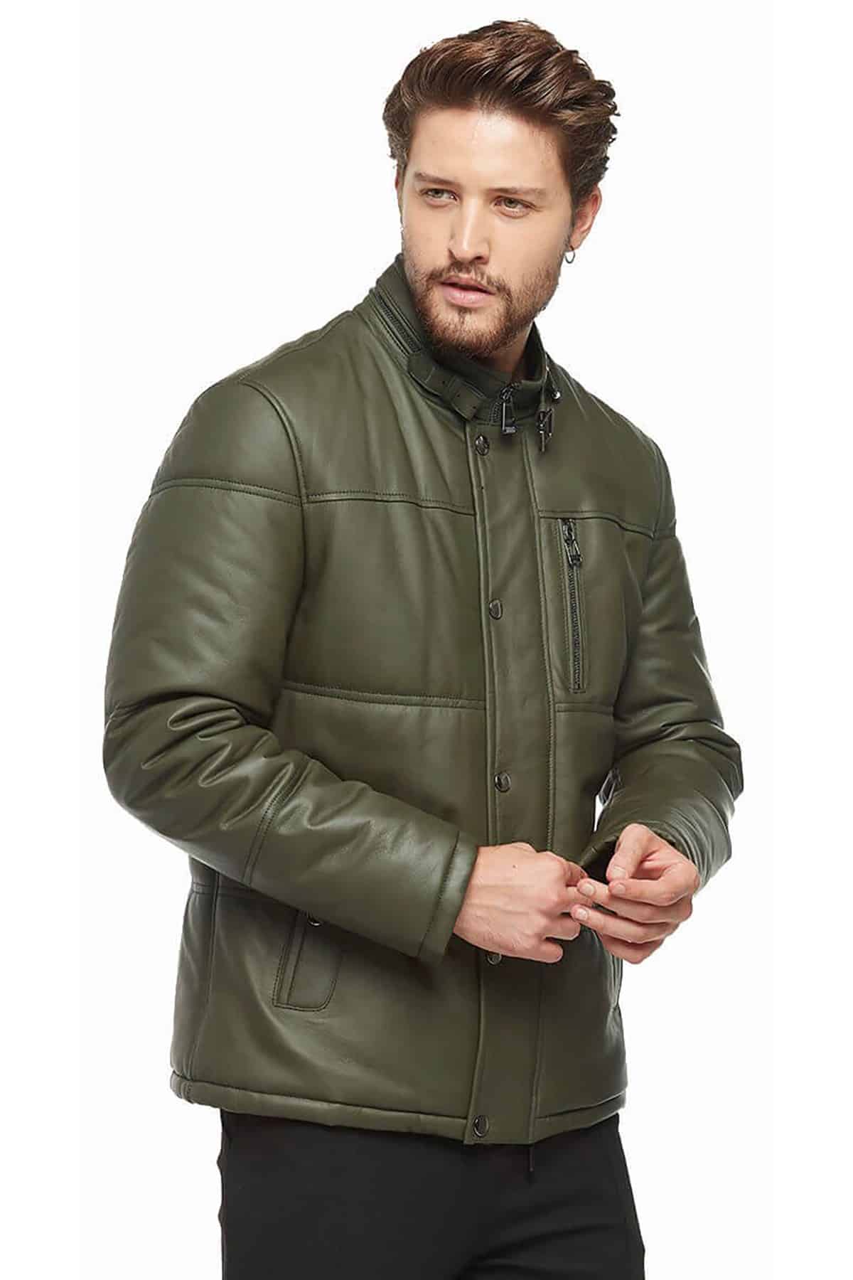Men’s Green Inflatable Leather Jacket3