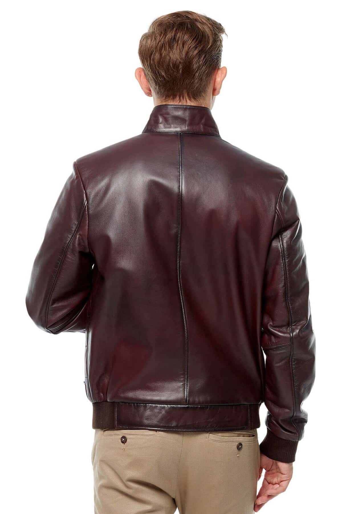 Men’s Maroon Antique Leather Bomber Jacket2