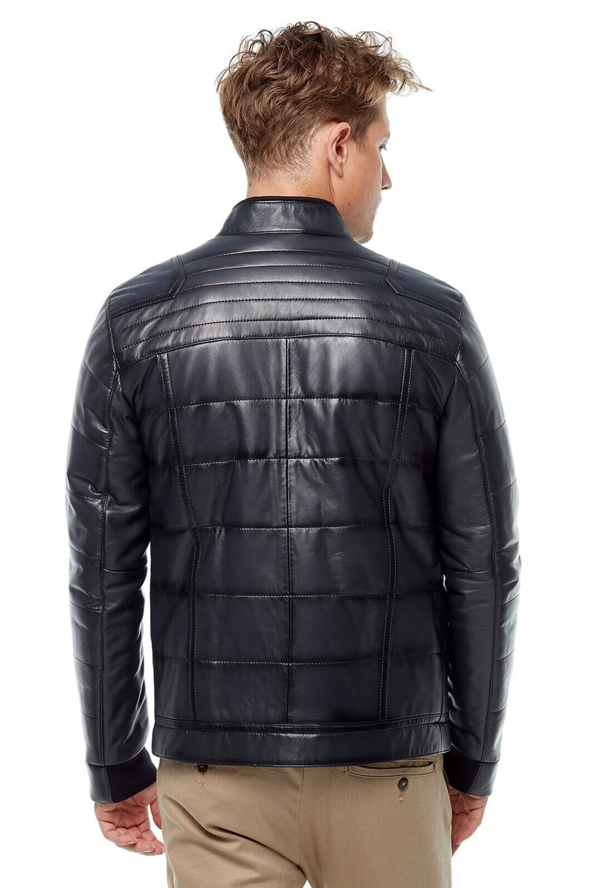 Navy Blue Bomber Fashion Leather Jacket2