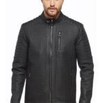 Men's 100% Real Navy Blue Leather Embroidered Fashion Jacket