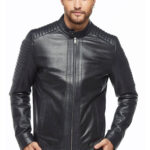 Men's 100% Real Navy Blue Leather Sport Jumbo Jacket