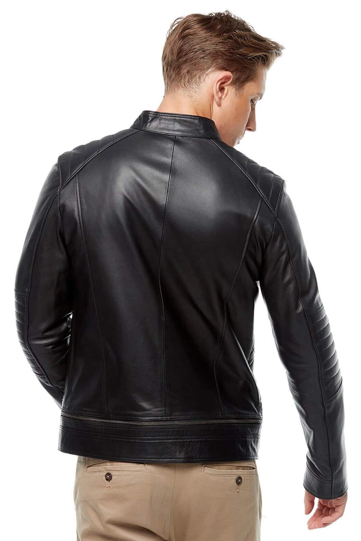 Men's 100 % Real Black Leather Quilted Stylish Jacket