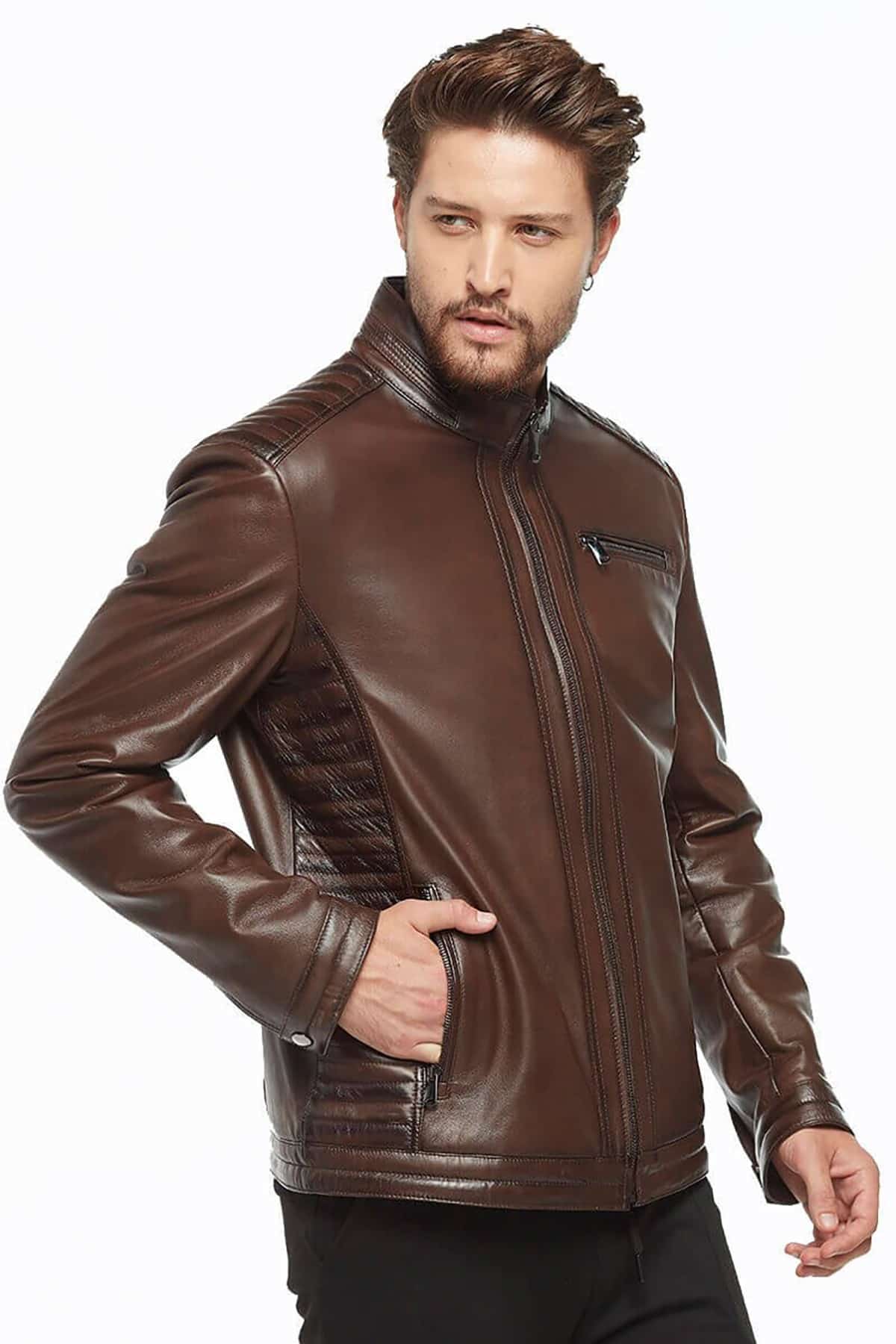 Slim Fit Men’s Leather Brown Jacket3