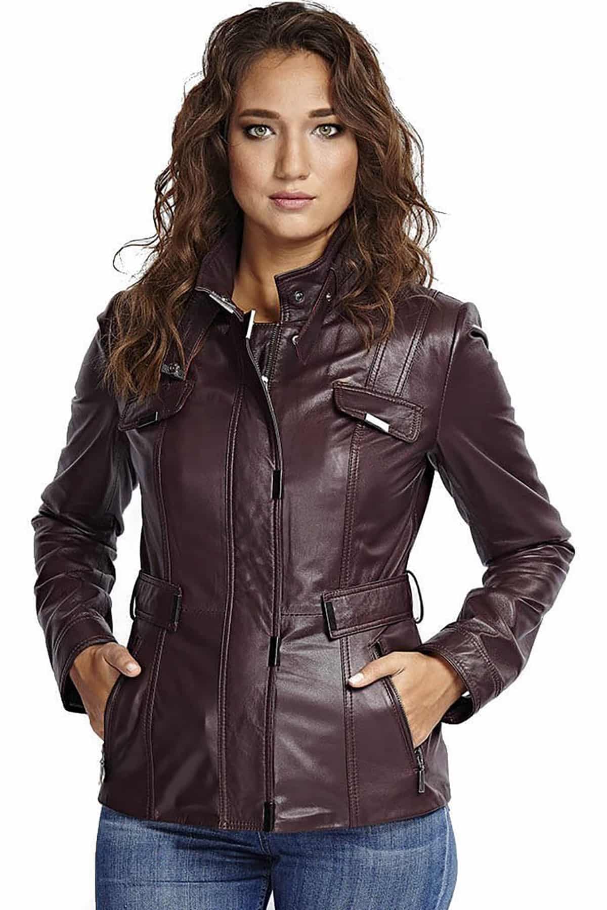 Women's 100% Real Purple Taupe Leather Jacket