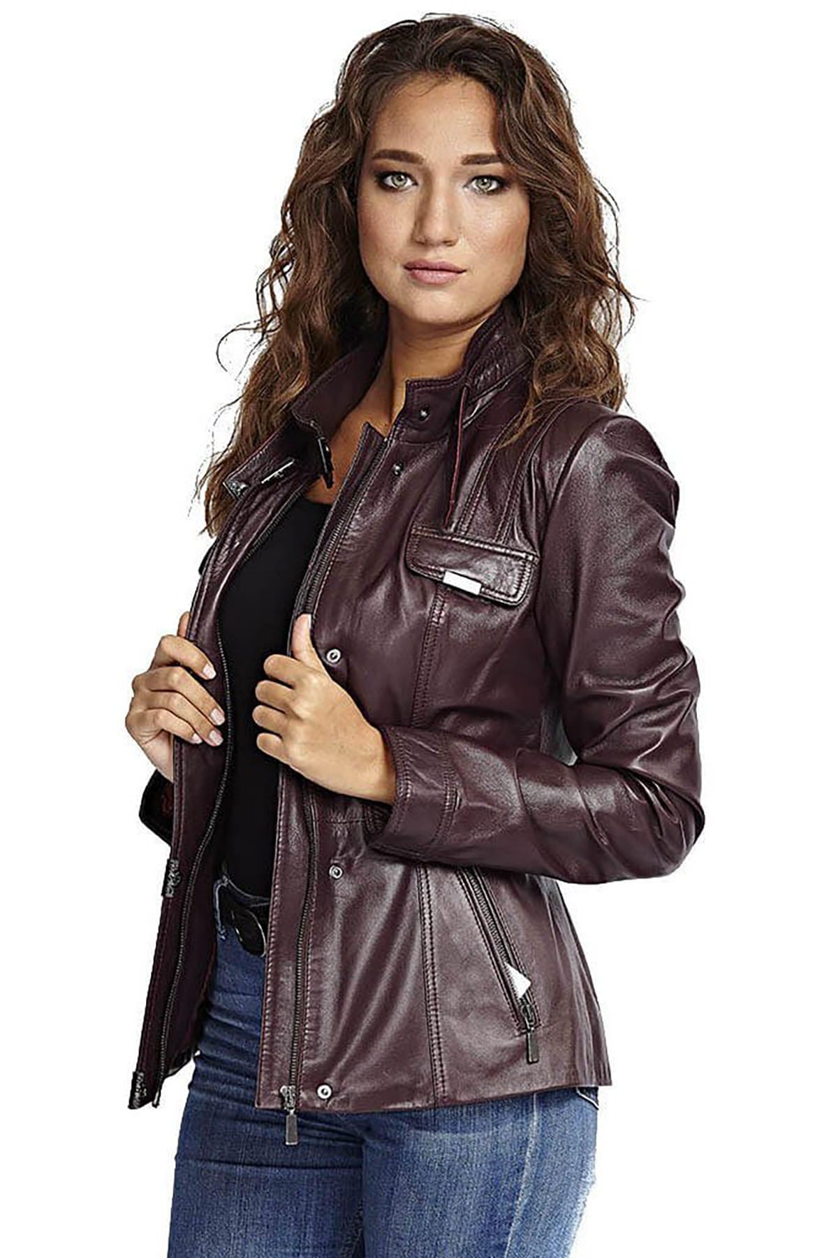 Women's 100% Real Purple Taupe Leather Jacket