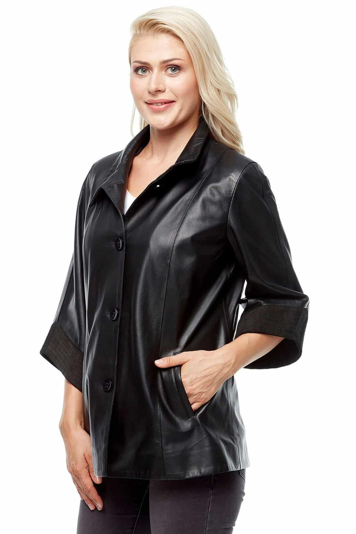 Tess Loose Women's 100 % Real Black Leather Baggy Coat