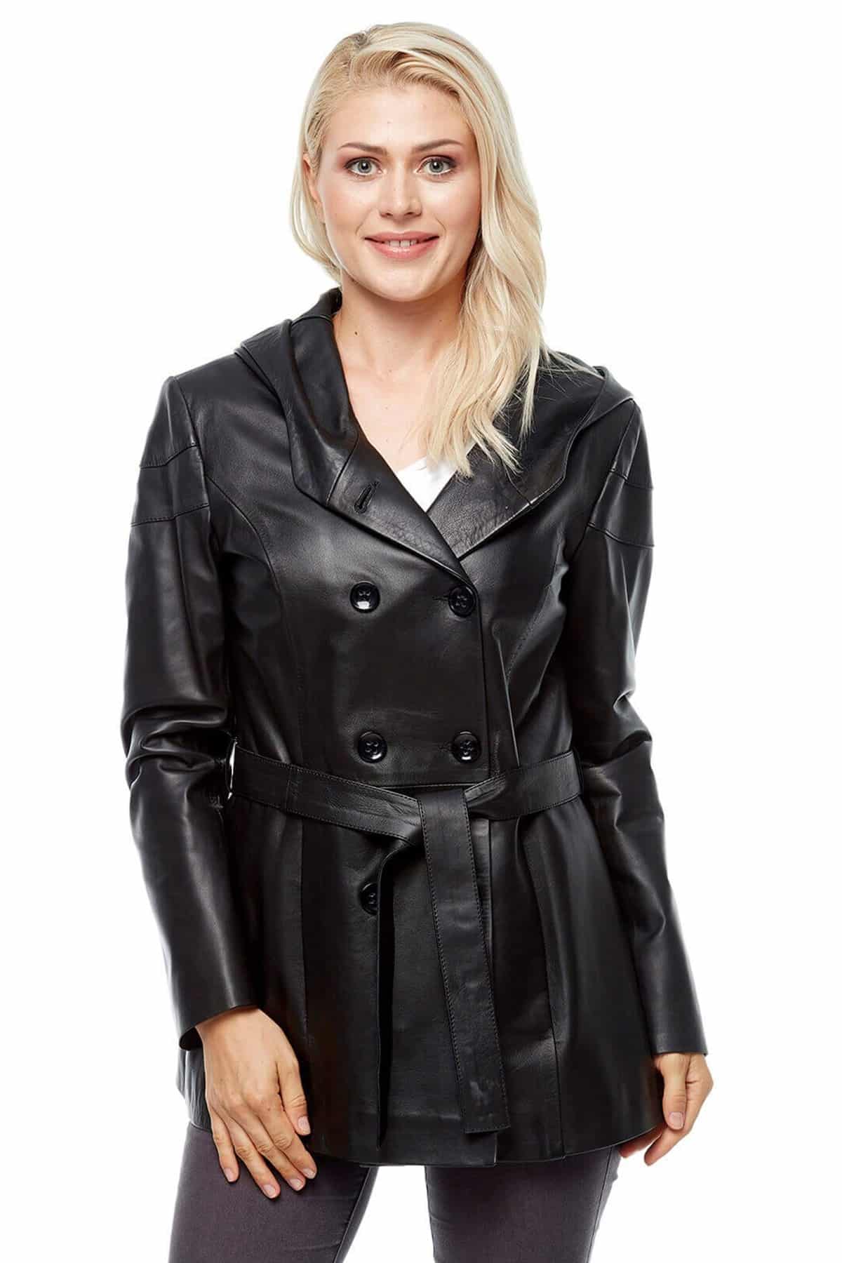 Urban Fashion Studio Women's Belted Hooded Leather Coat