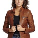 Veronica Avluv Women's 100% Real Brown Leather Jacket