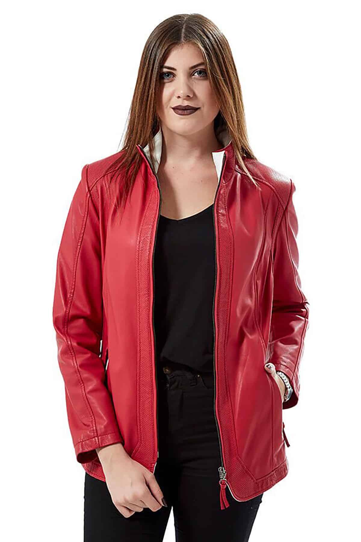 Red & White Leather Coat For Women’s4