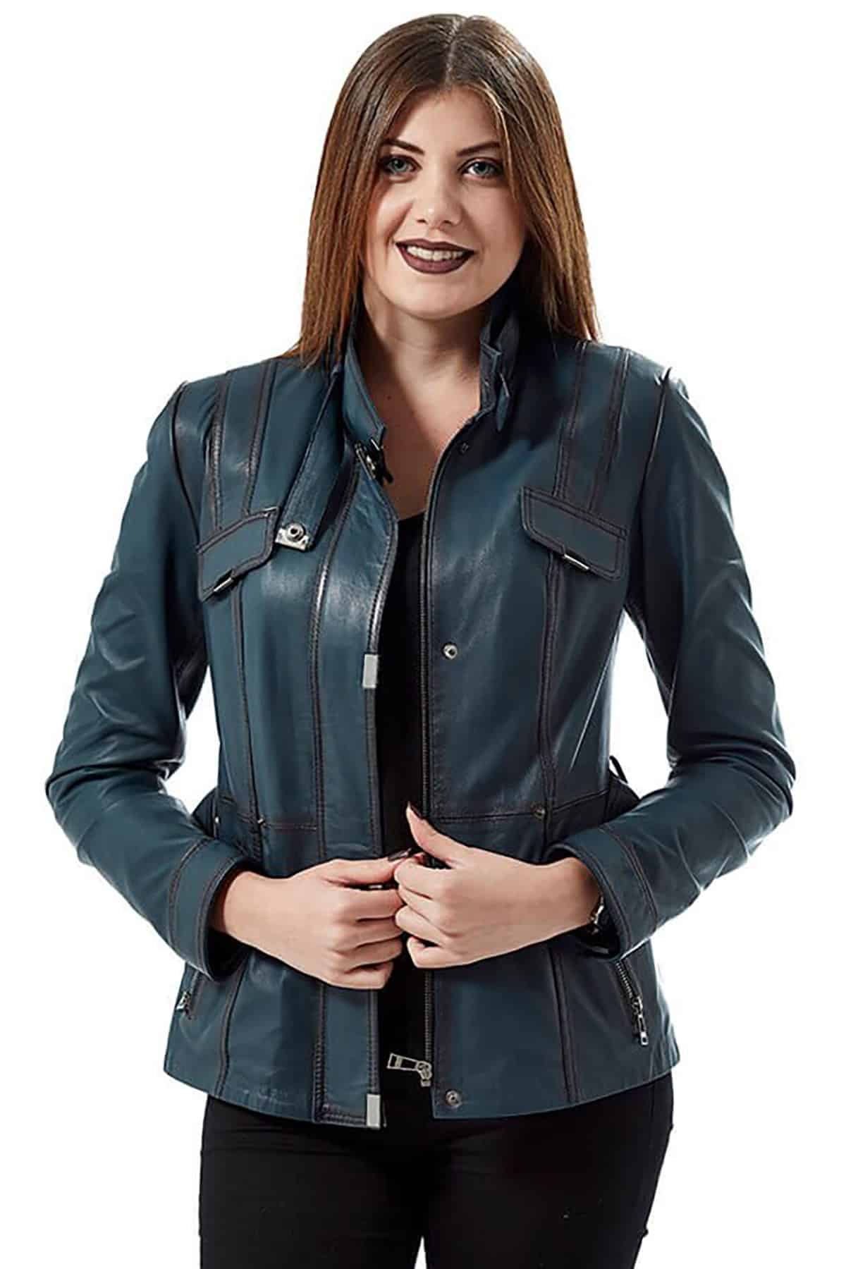 Stylish Navy Blue Leather Coat For Women’s4