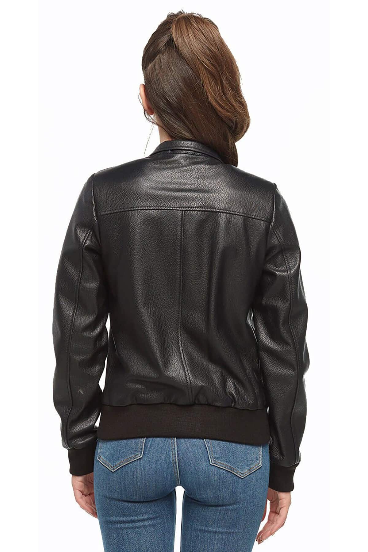 Women's Leather Bomber Jacket in Black - Urban Fashion Studio