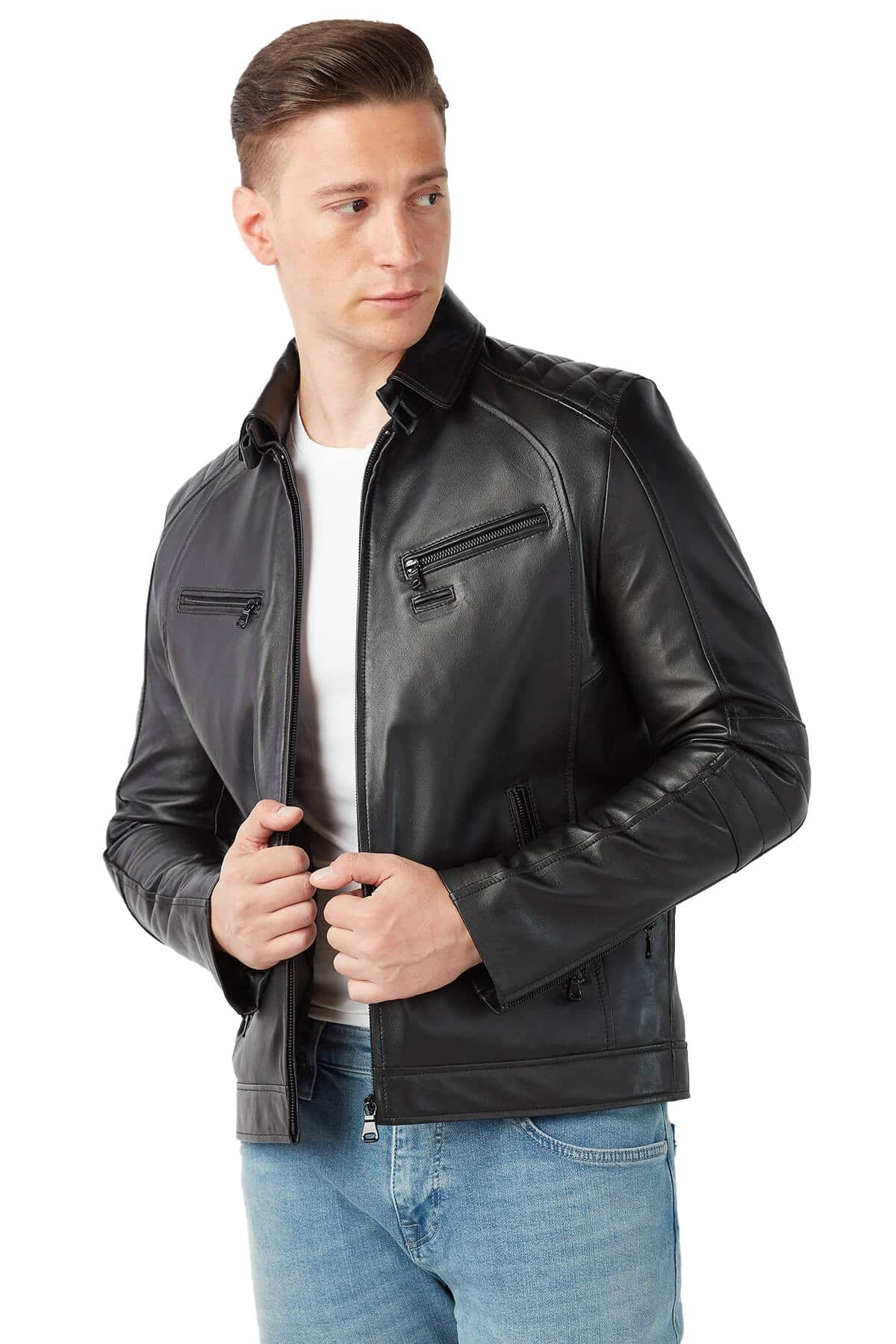 Carlo Men's 100 % Real Black Leather Jacket