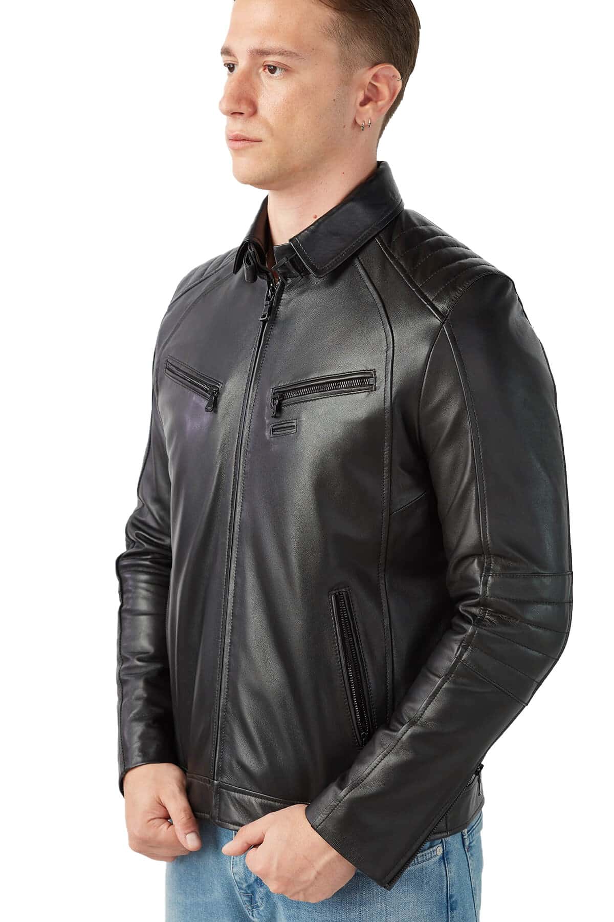 Carlo Men's 100 % Real Black Leather Jacket