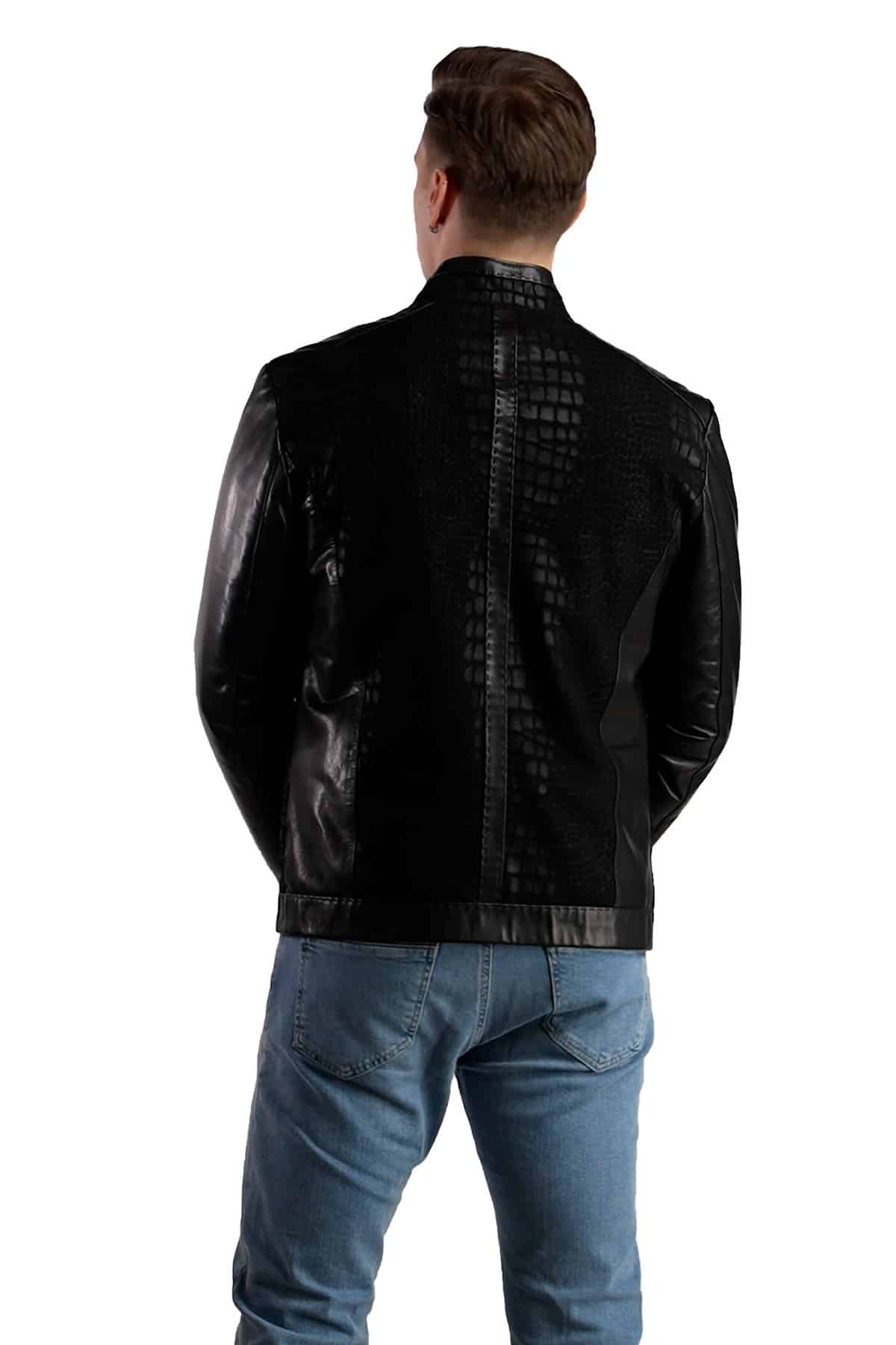 Mens Crocodile Textured Real Leather Jacket Coat (XS) at