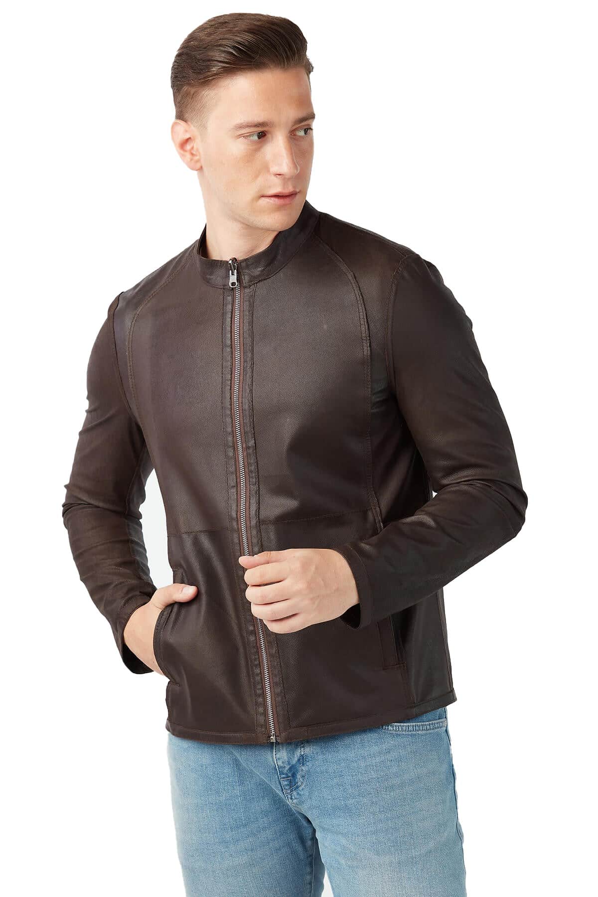 Armando Men's 100 % Real Brown Leather Double Sided Unlined Jacket