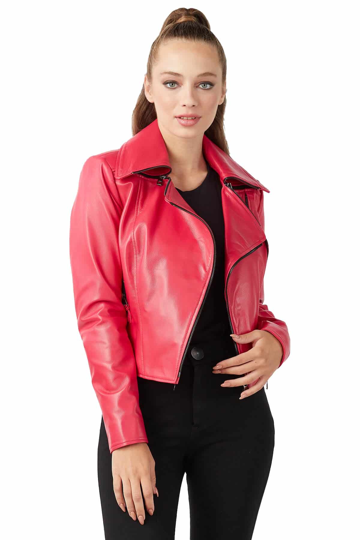 Erica Women's 100 % Real Fuchsia Leather Sport Jacket