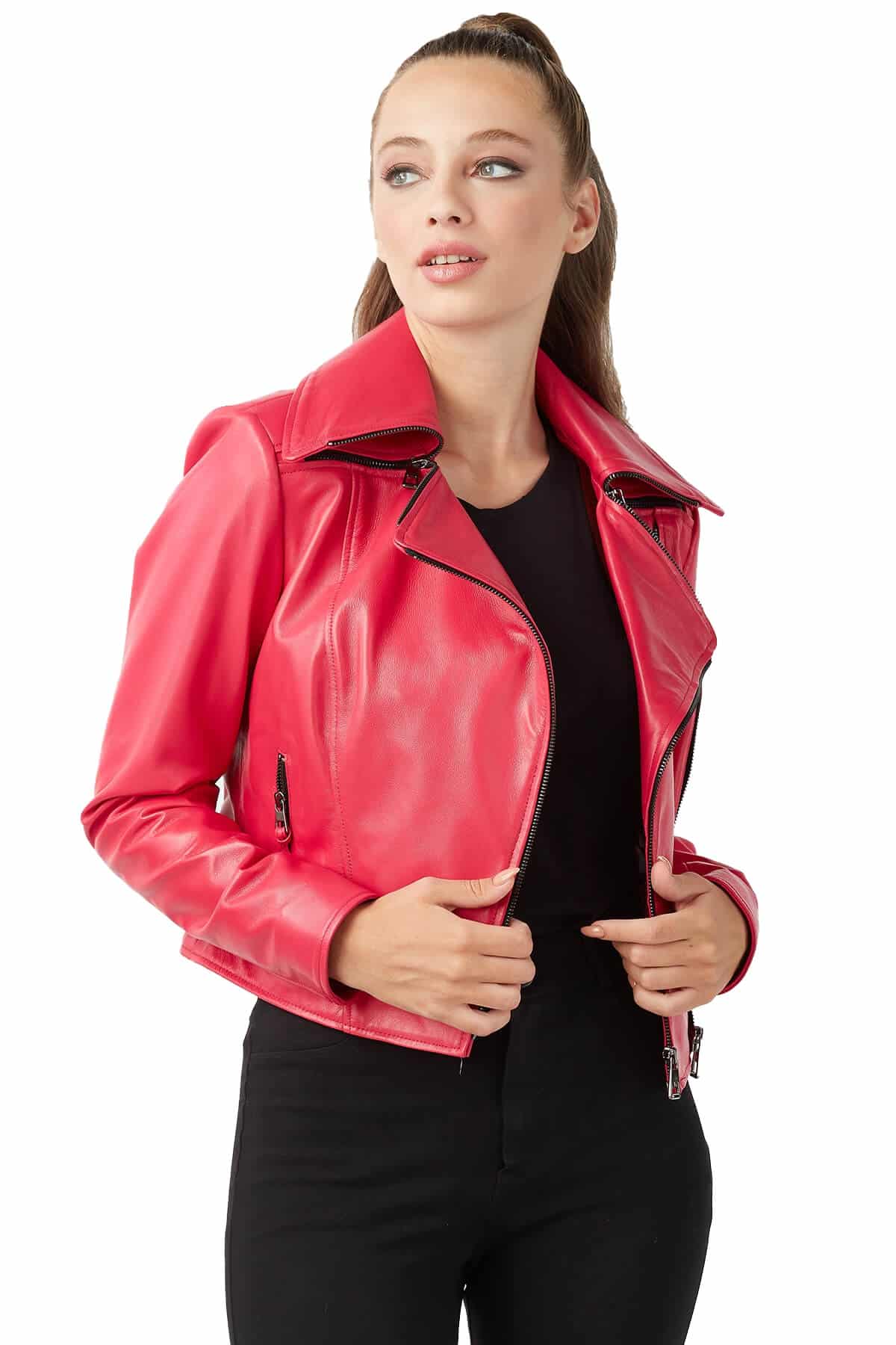 Erica Women's 100 % Real Fuchsia Leather Sport Jacket