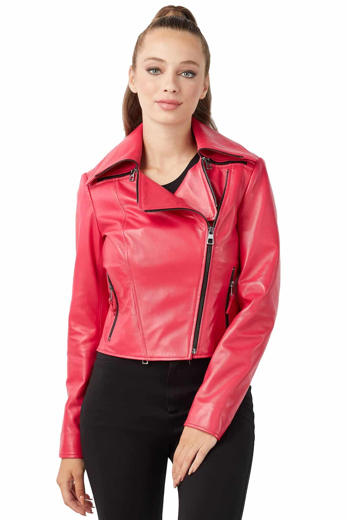 Erica Women's 100 % Real Fuchsia Leather Sport Jacket