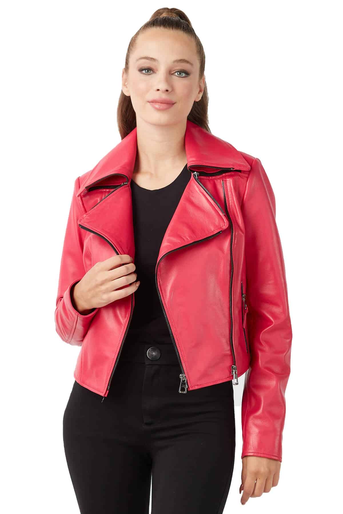 Erica Women's 100 % Real Fuchsia Leather Sport Jacket