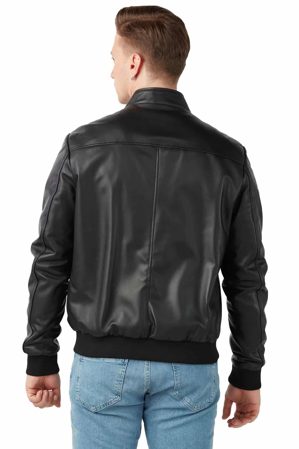 Ervin Black Genuine Lambskin College Style Leather Bomber Jacket