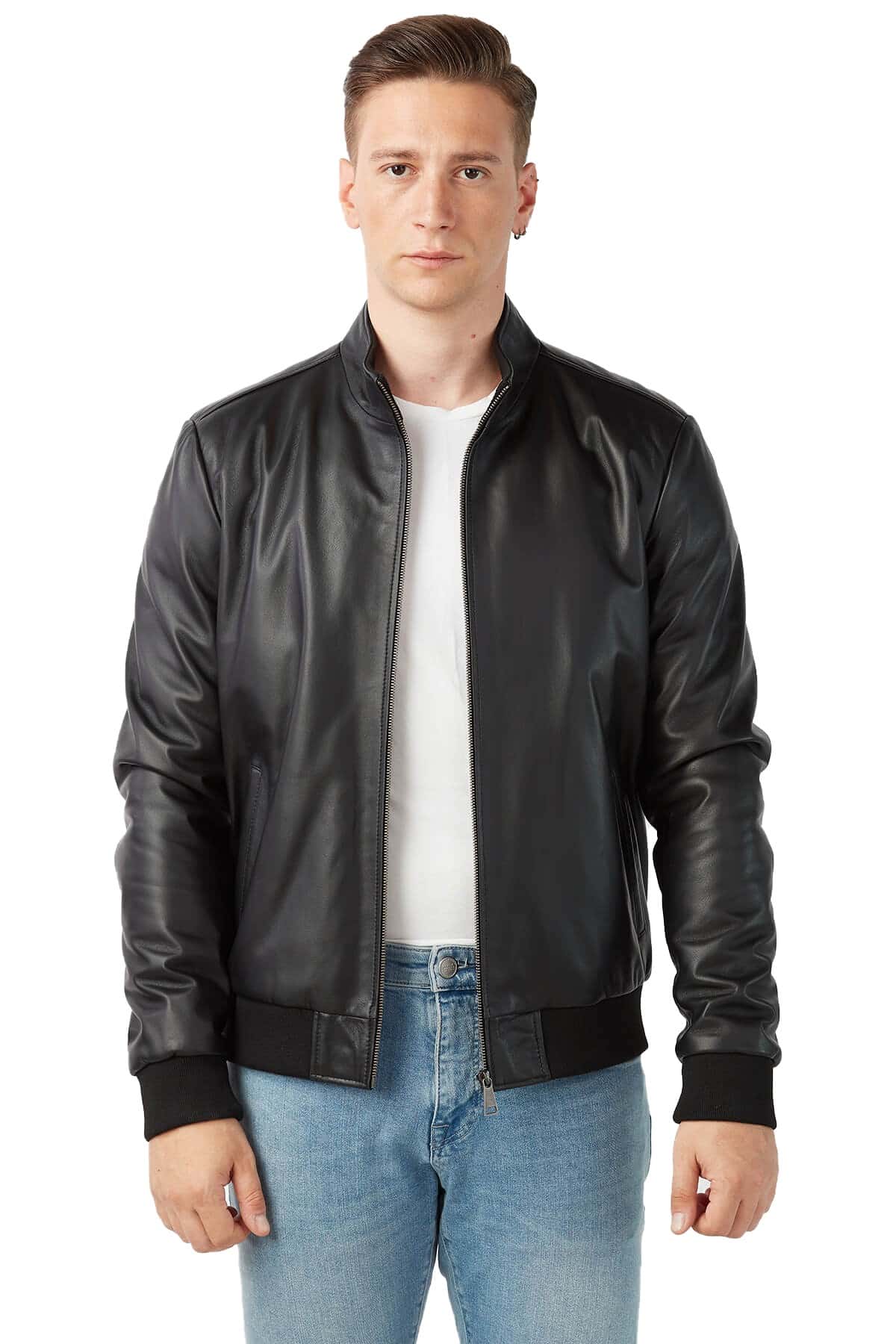 Men's 100 % Real Black Leather College Style Jacket