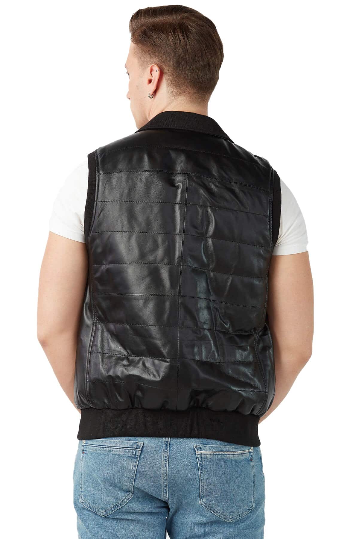 Mens Sleeveless Genuine Sheep Leather Gilet Vest Waistcoat Puffer Jacket 5  Color