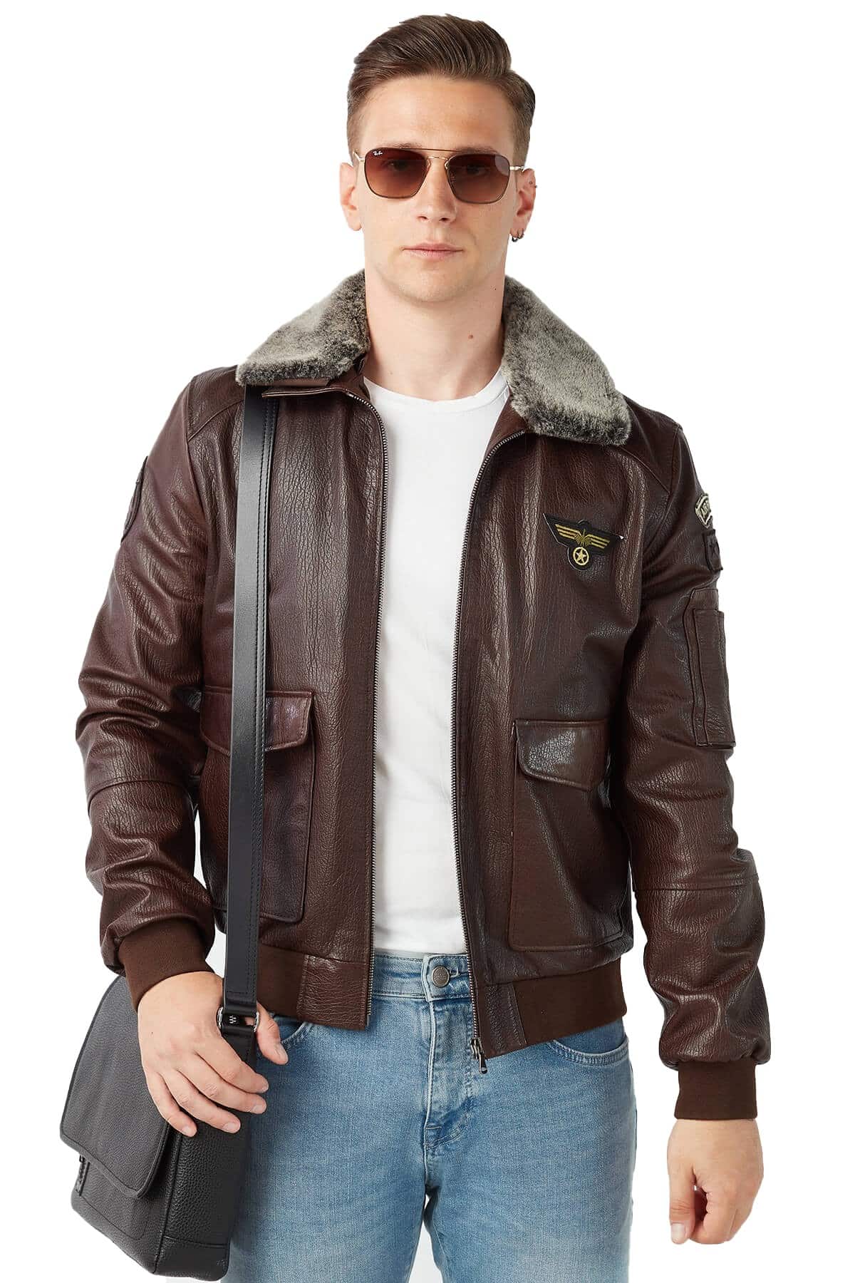 Bij naam Installatie Zaklampen Emilio Dark Brown Genuine Sheepskin Leather Bomber jacket